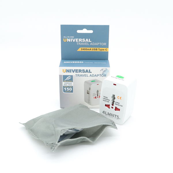 Adaptador Universal de Viaje con 2 Puertos USB + Tipo C
